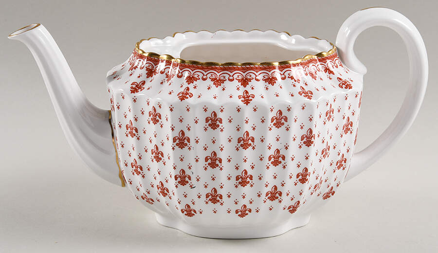 Fleur de Lys Red (Bone, Gold Trim) Teapot No Lid by Spode-1
