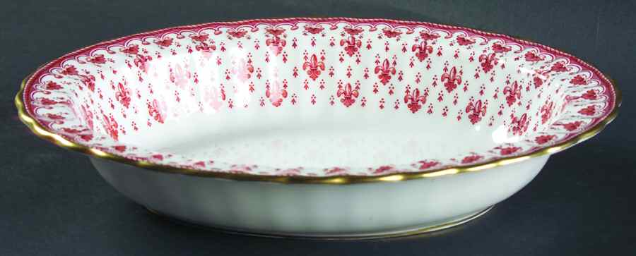 Fleur de Lys Red (Bone, Gold Trim) 9" Oval Vegetable Bowl by Spode-1