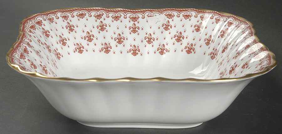 Fleur de Lys Red (Bone, Gold Trim) 9" Square Vegetable Bowl by Spode-1