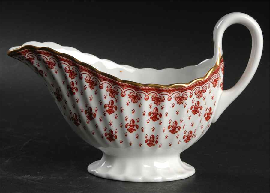 Fleur de Lys Red (Bone, Gold Trim) Gravy Boat by Spode-1
