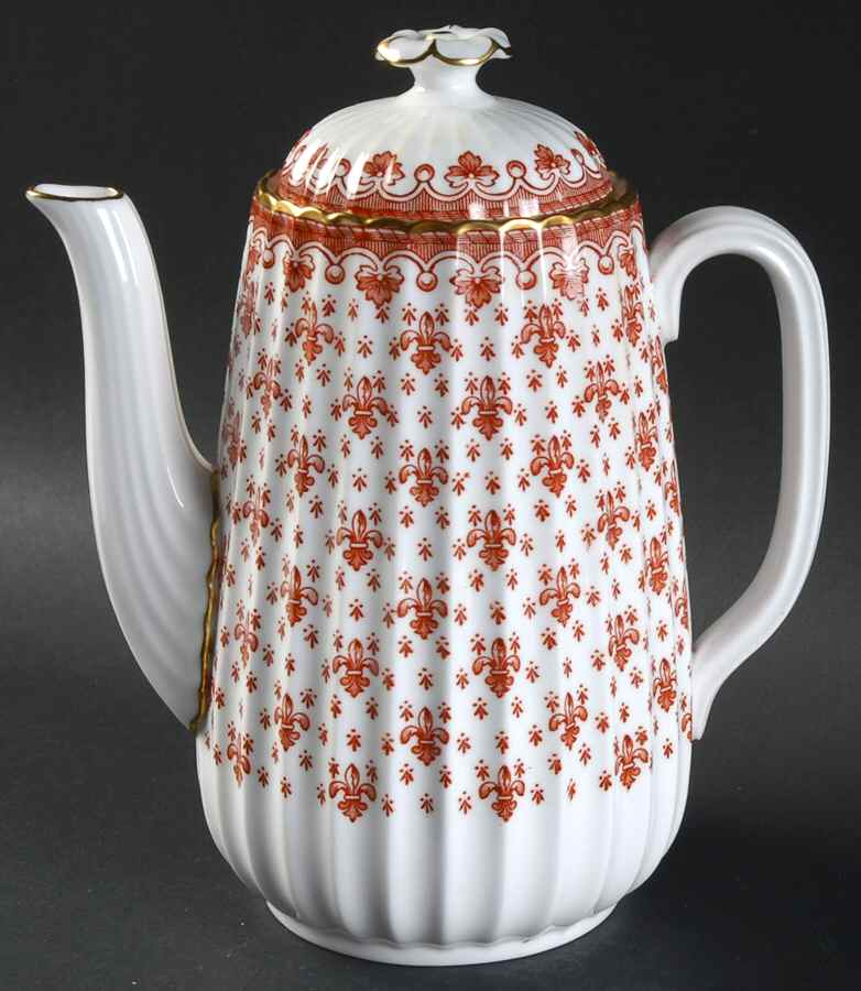 Fleur de Lys Red (Bone, Gold Trim) Mini Coffee Pot & Lid by Spode-1