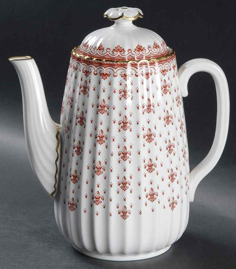 Fleur de Lys Red (Bone, Gold Trim) Coffee Pot & Lid by Spode-1