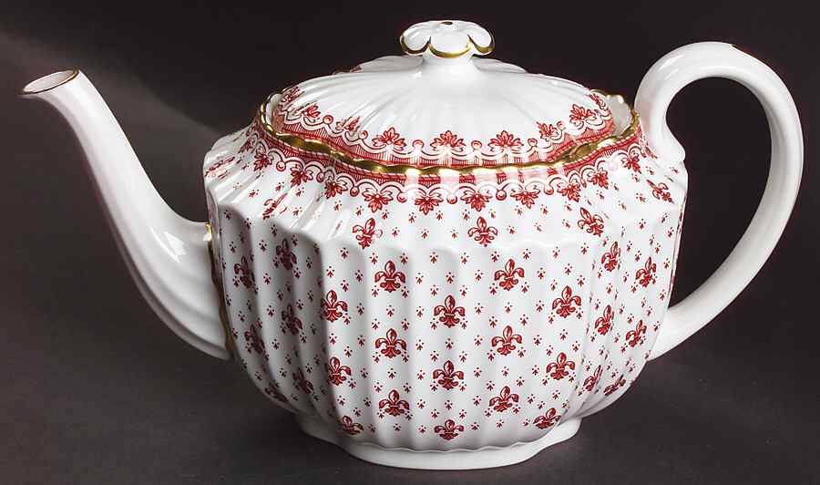 Fleur de Lys Red (Bone, Gold Trim) Teapot & Lid by Spode-1
