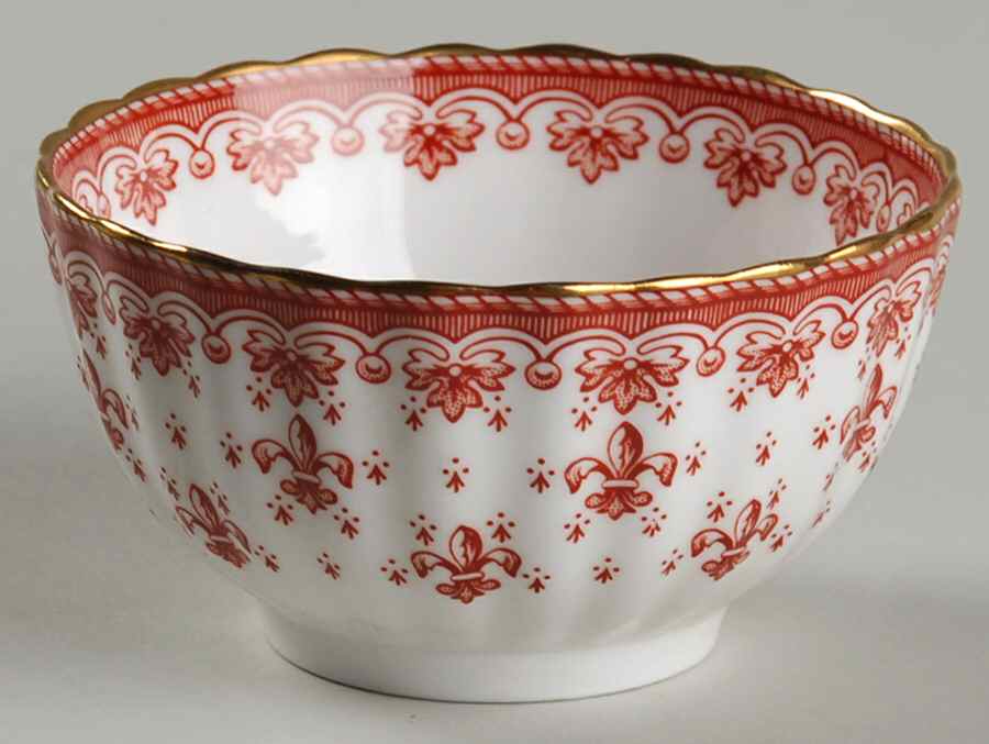 Fleur de Lys Red (Bone, Gold Trim) Cranberry Bowl by Spode-1
