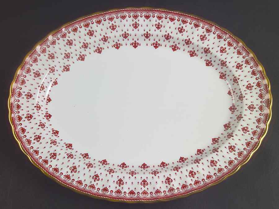 Fleur de Lys Red (Bone, Gold Trim) 14" Oval Serving Platter by Spode-1