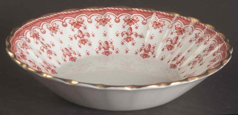Fleur de Lys Red (Bone, Gold Trim) Fruit/Dessert (Sauce) Bowl by Spode-1