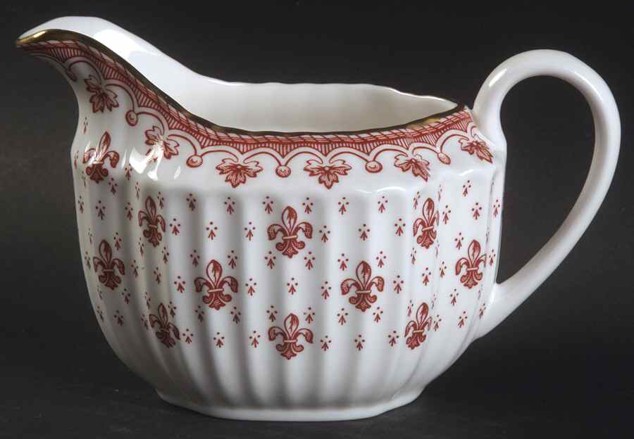 Fleur de Lys Red (Bone, Gold Trim) Mini Creamer by Spode-1