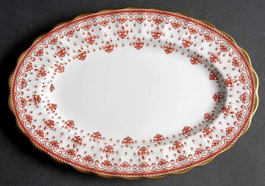 Fleur de Lys Red (Bone, Gold Trim) Relish/Gravy Underplate by Spode-1