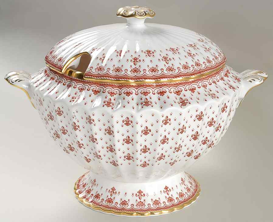 Fleur de Lys Red (Bone, Gold Trim) Tureen &  Lid by Spode-1