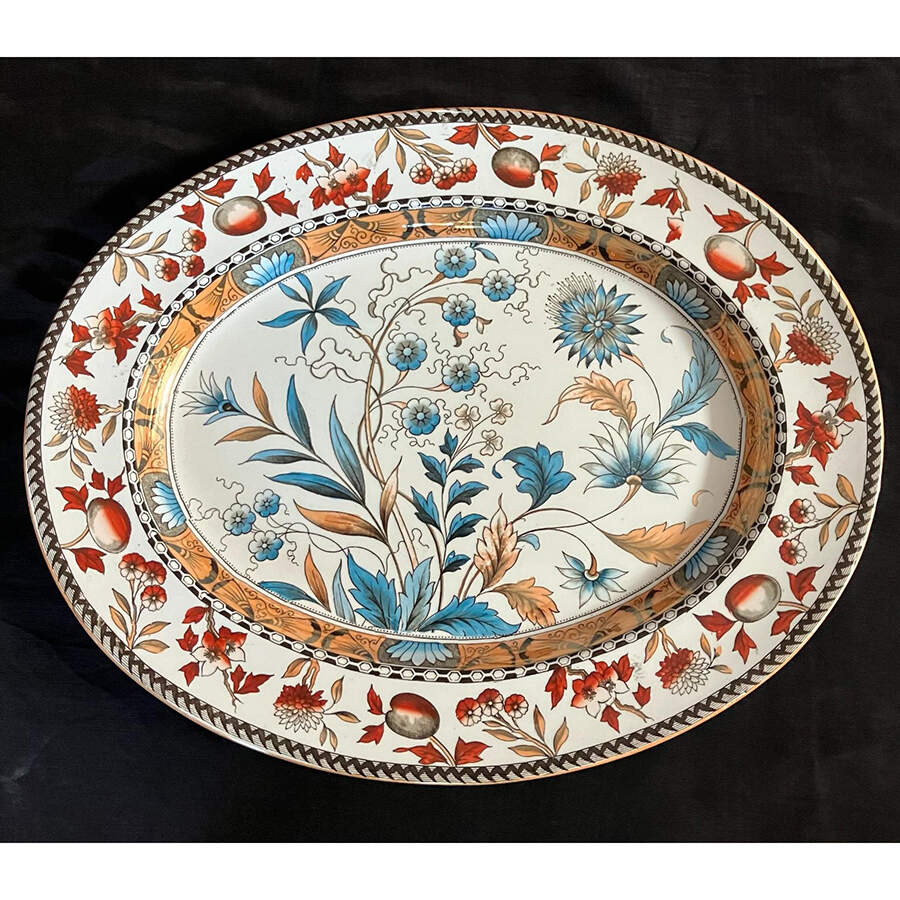 Florida (Blue Center Flowers) 14" Oval Serving Platter by Spode-1