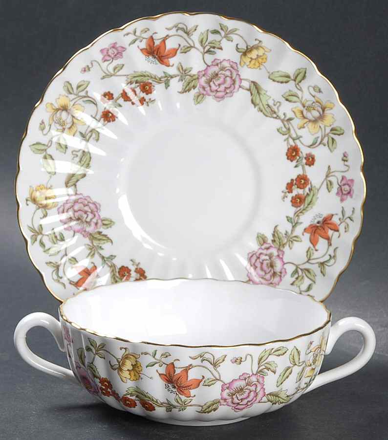 Floral Tapestry Flat Cream Soup Bowl & Saucer Set by Spode-1