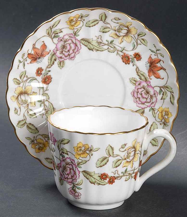 Floral Tapestry Footed Cup & Saucer Set by Spode-1