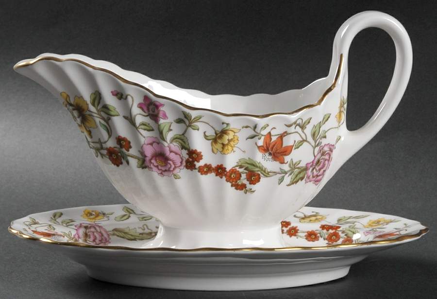 Floral Tapestry Gravy Boat with Attached Underplate by Spode-1