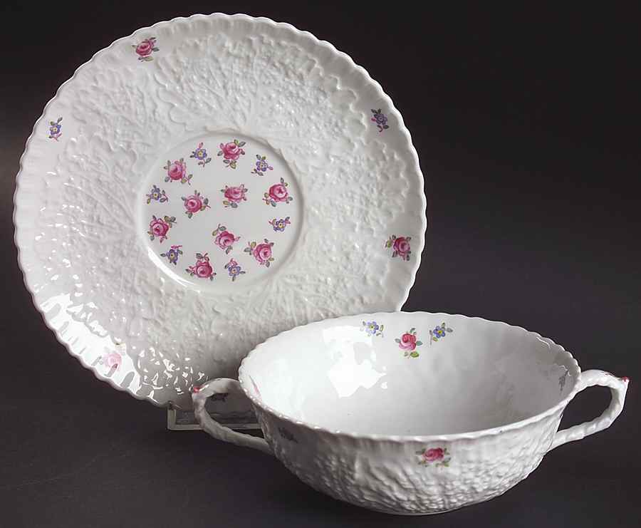 Forget Me Not (Bone China) Flat Cream Soup Bowl & Saucer Set by Spode-1