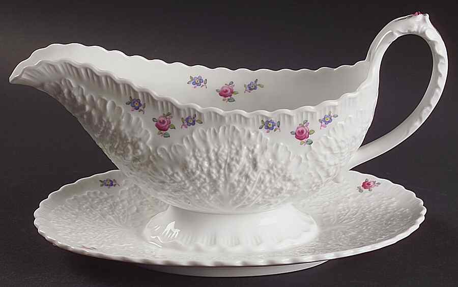 Forget Me Not (Bone China) Gravy Boat with Attached Underplate by Spode-1