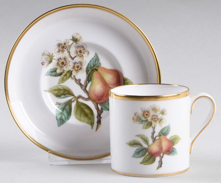 Fruit and Blossom Footed Demitasse Cup & Saucer Set by Spode-1