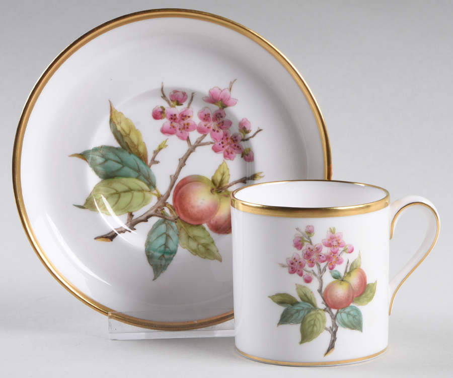 Fruit and Blossom Footed Demitasse Cup & Saucer Set by Spode-1