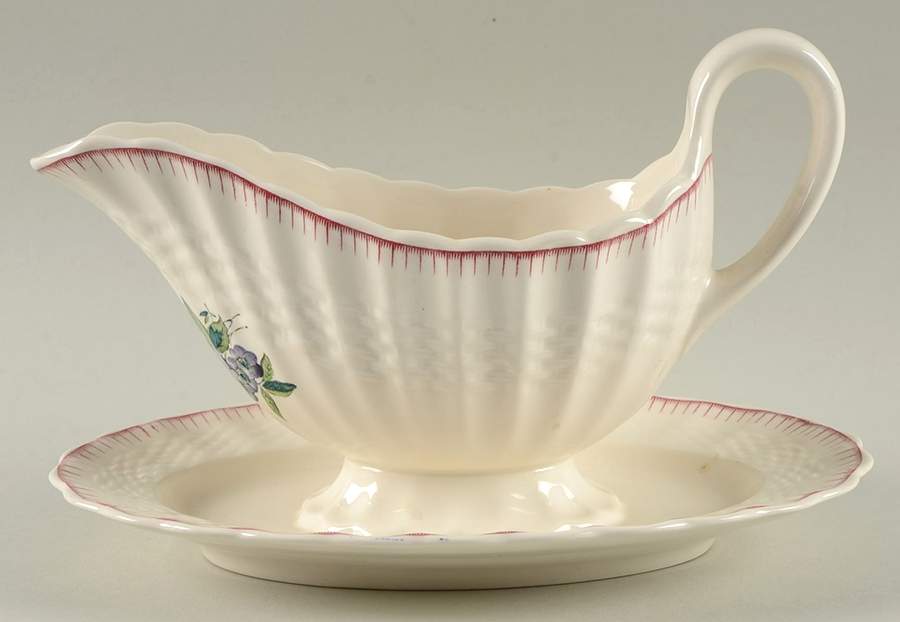 French Flowers Gravy Boat with Attached Underplate by Spode-1