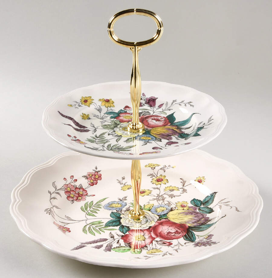 Gainsborough (Marlborough) 6 5/8"-10"  2 Tiered Serving Tray (Dp, Sp) HC by Spode-1