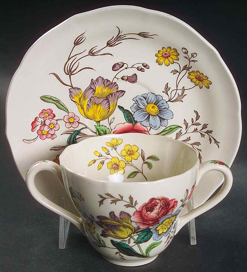 Gainsborough (Marlborough) Flat Bouillon Cup & Saucer by Spode-1