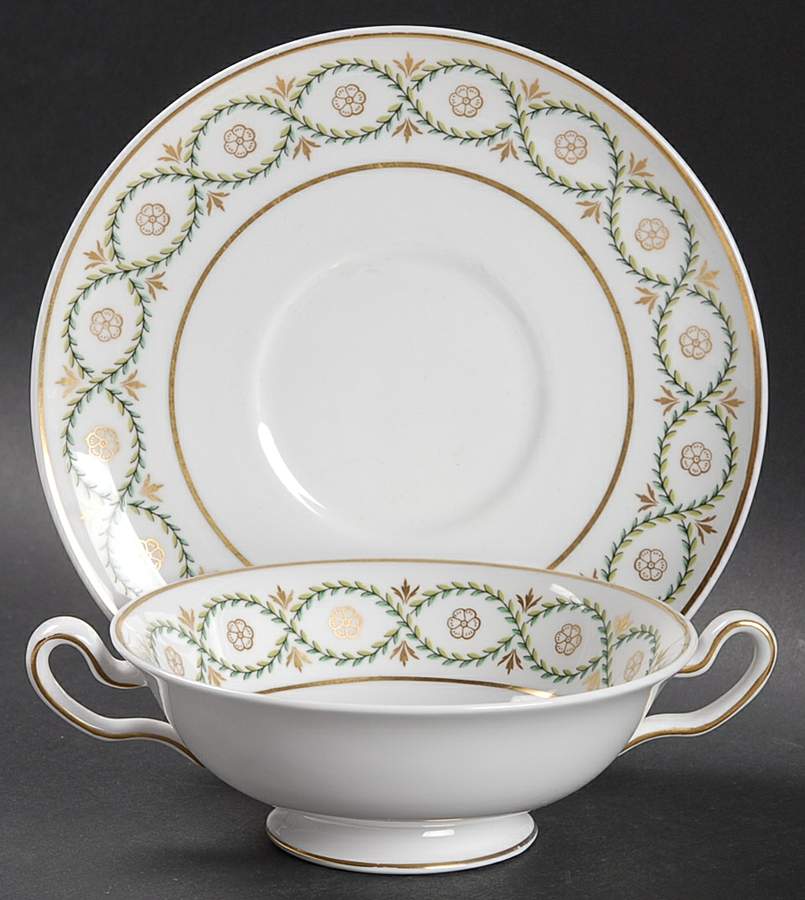 Garland Footed Cream Soup Bowl & Saucer Set by Spode-1