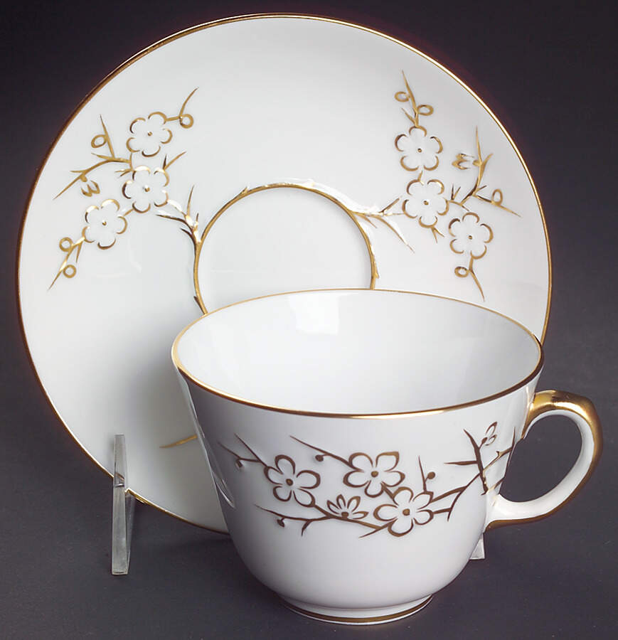 Geisha Gold (Gold Flowers, Gold Trim) Footed Cup & Saucer Set by Spode-1