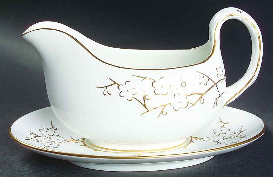 Geisha Gold (Gold Flowers, Gold Trim) Gravy Boat & Underplate by Spode-1