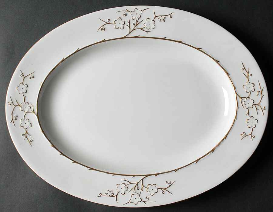 Geisha Gold (Gold Flowers, Gold Trim) 15" Oval Serving Platter by Spode-1