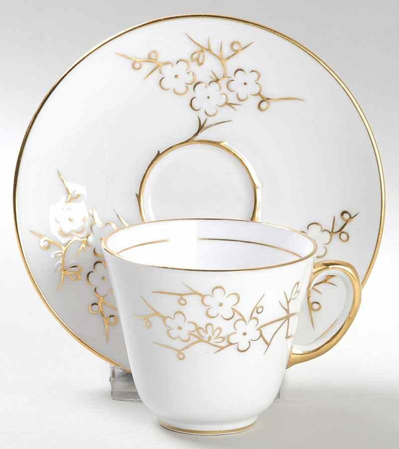 Geisha Gold (Gold Flowers, Gold Trim) Flat Demitasse Cup & Saucer Set by Spode-1