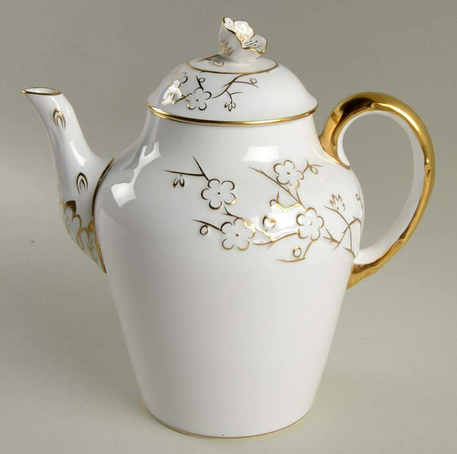 Geisha Gold (Gold Flowers, Gold Trim) Coffee Pot & Lid by Spode-1