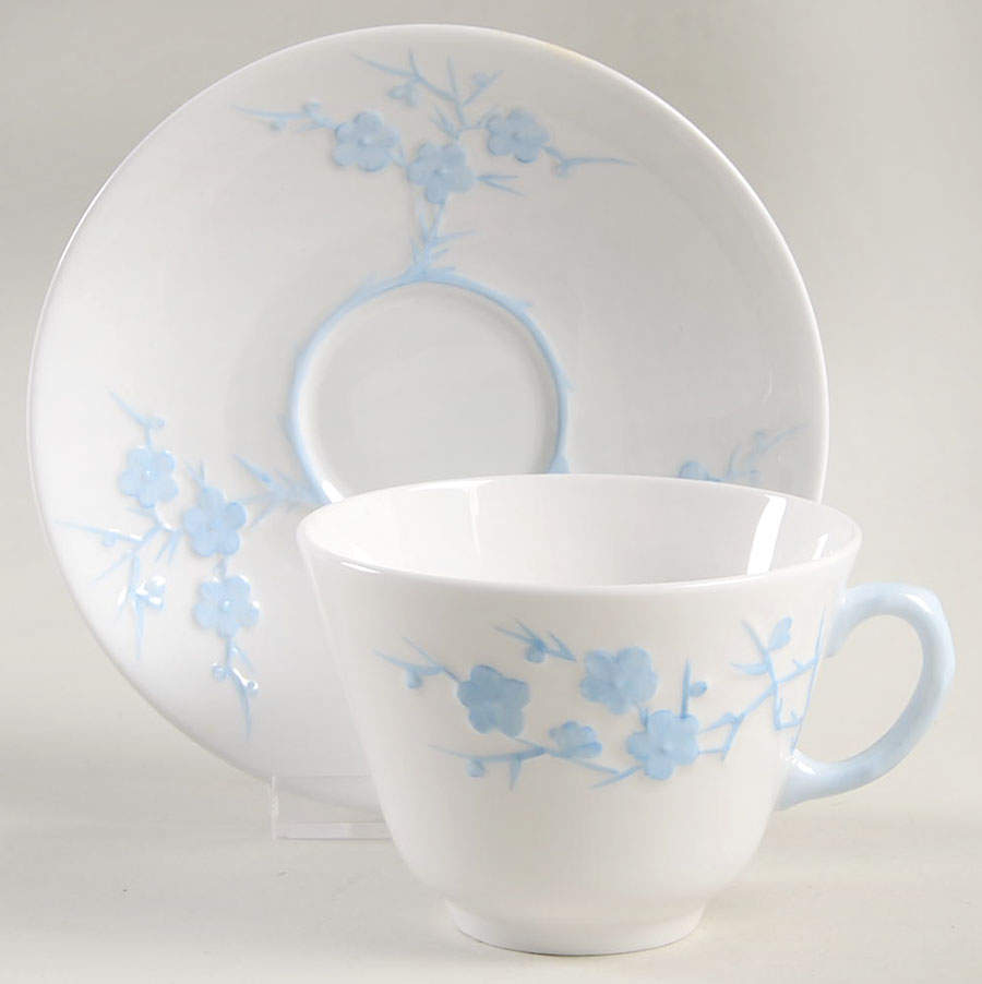Geisha Light Blue (No Gold Accents) Footed Cup & Saucer Set by Spode-1