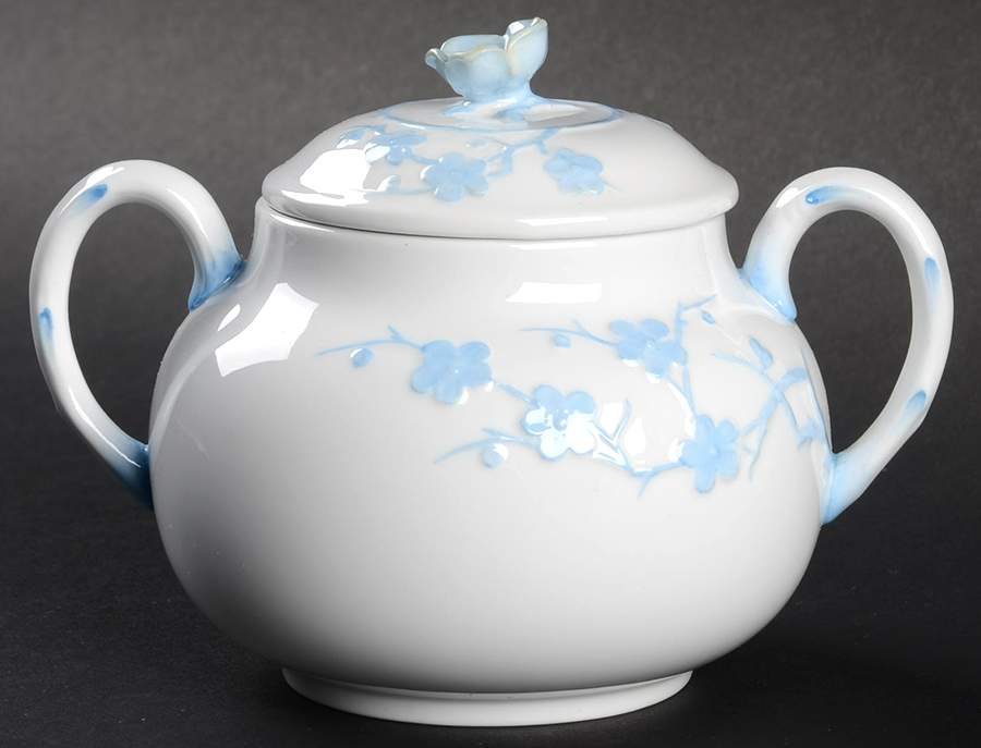 Geisha Light Blue (No Gold Accents) Sugar Bowl & Lid by Spode-1