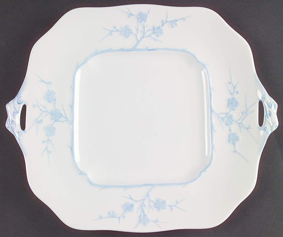 Geisha Light Blue (No Gold Accents) Square Handled Cake Plate by Spode-1