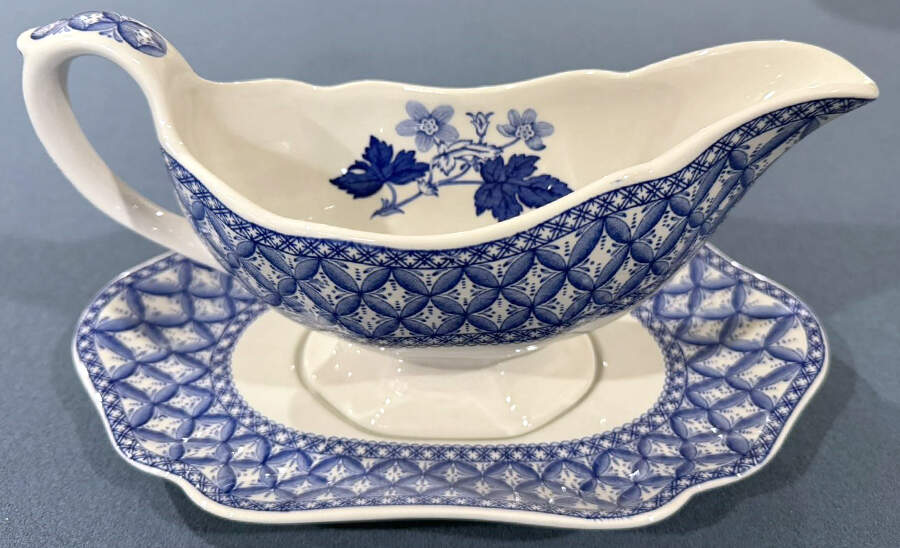 Geranium Blue (Older) Gravy Boat & Underplate by Spode-1