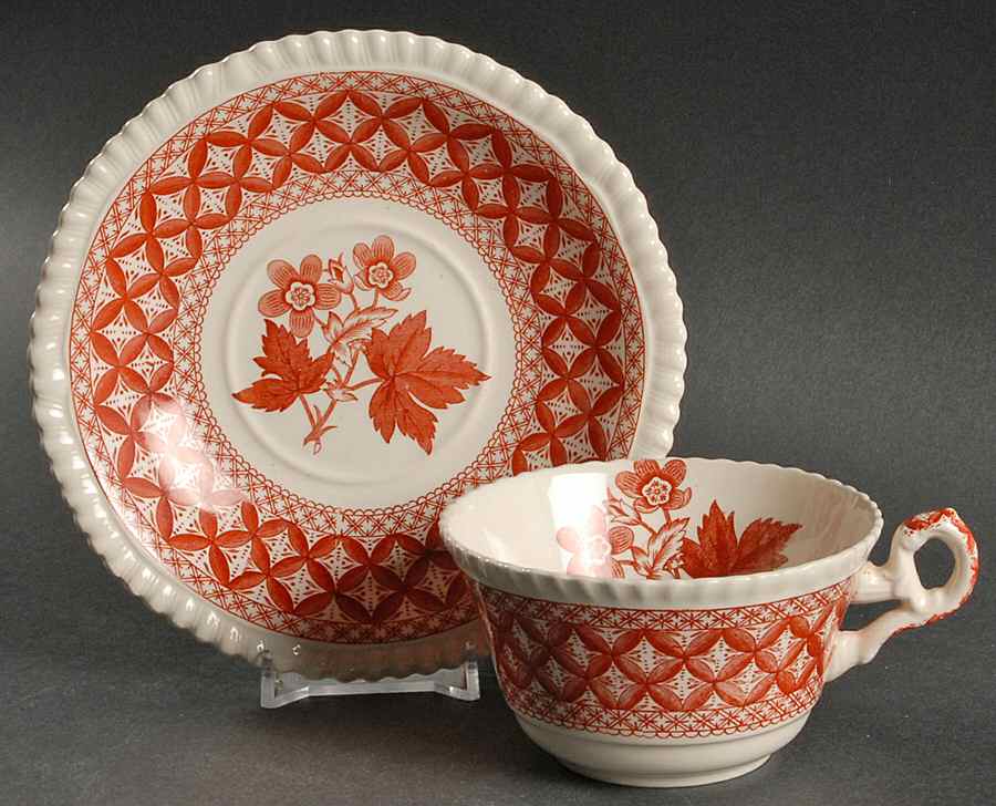 Geranium Red Flat Cup & Saucer Set by Spode-1