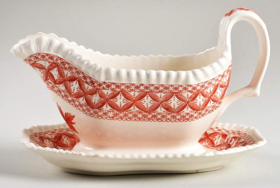 Geranium Red Gravy Boat with Attached Underplate by Spode-1