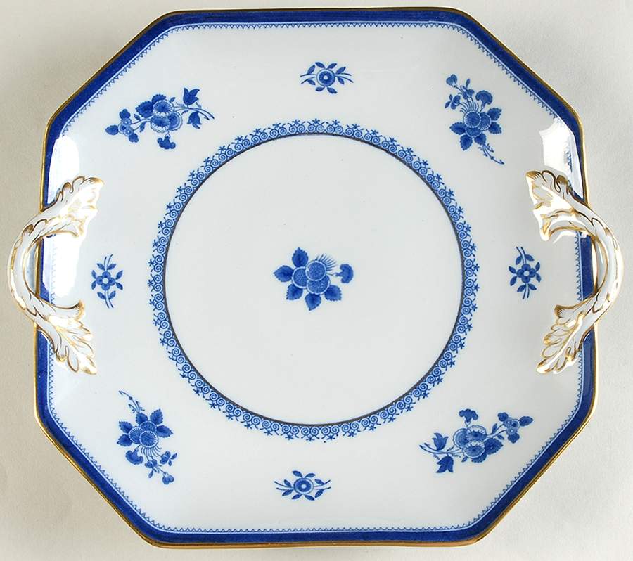 Gloucester Blue (Gold Trim and Verge) Square Handled Cake Plate by Spode-1