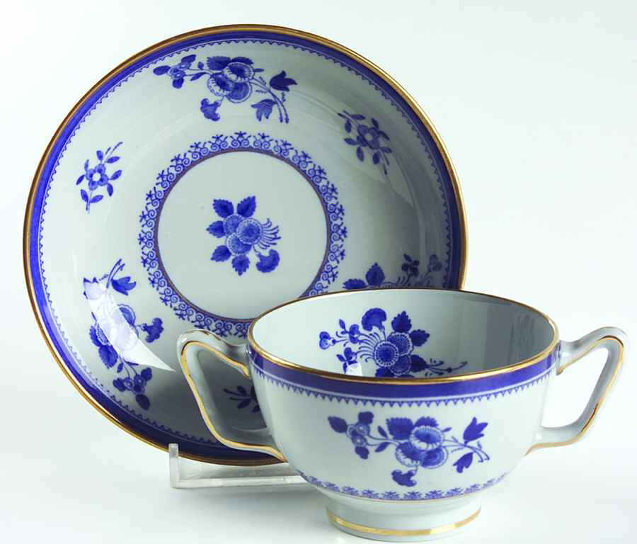 Gloucester Blue (Gold Trim and Verge) Footed Bouillon Cup & Saucer by Spode-1