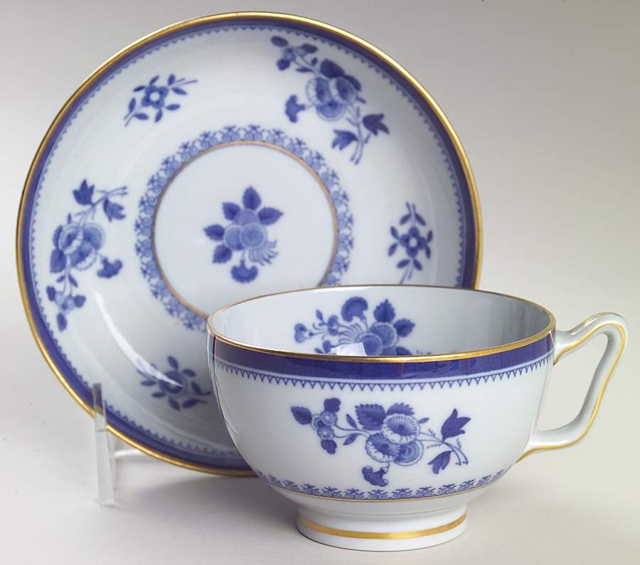 Gloucester Blue (Gold Trim and Verge) Canton Shape Footed Cup & Saucer Set by Spode-1
