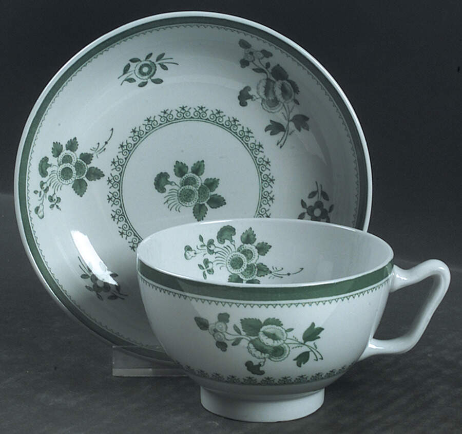 Gloucester Green (Fine Stone) Canton Shape Footed Cup & Saucer Set by Spode-1