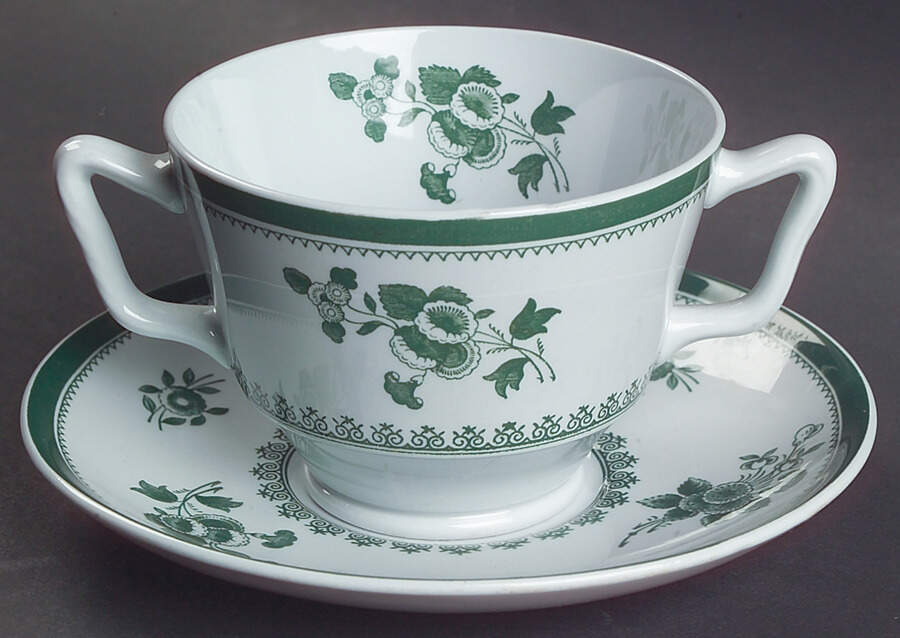 Gloucester Green (Fine Stone) Footed Bouillon Cup & Saucer by Spode-1