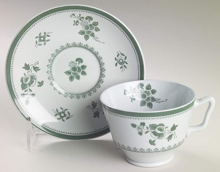 Gloucester Green (Fine Stone) London Shape Footed Cup & Saucer Set by Spode-1