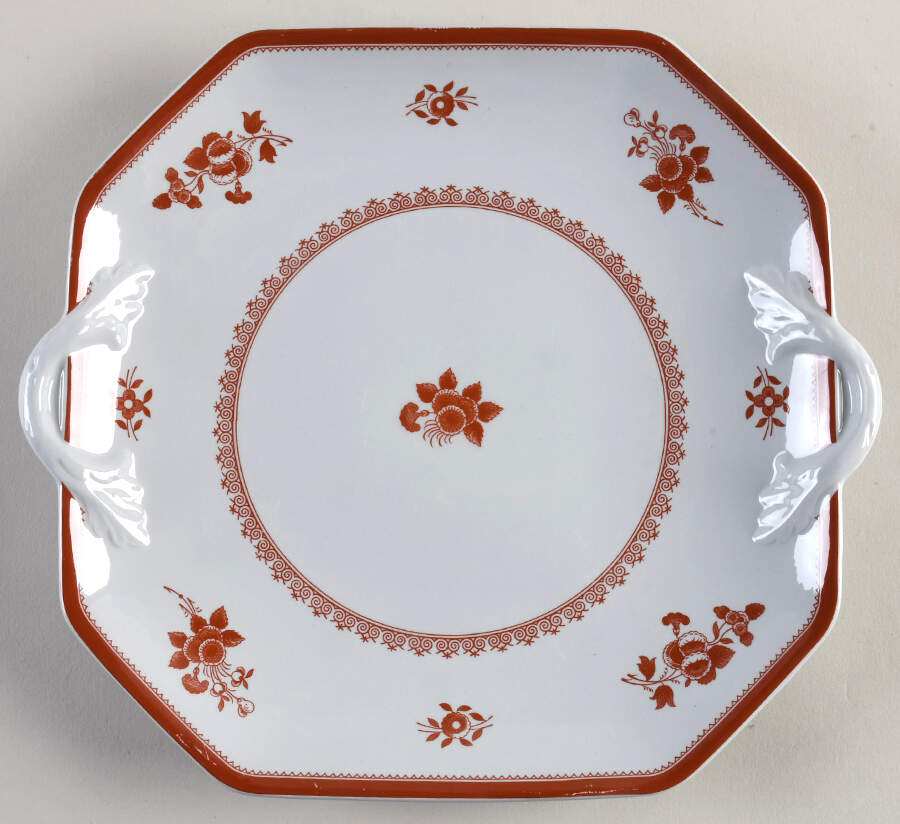 Gloucester Red (Fine Stone) Square Handled Cake Plate by Spode-1