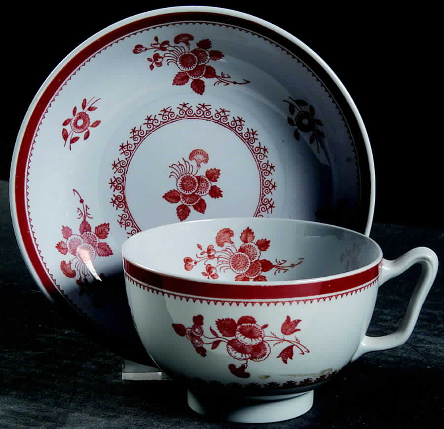 Gloucester Red (Fine Stone) Canton Shape Footed Cup & Saucer Set by Spode-1