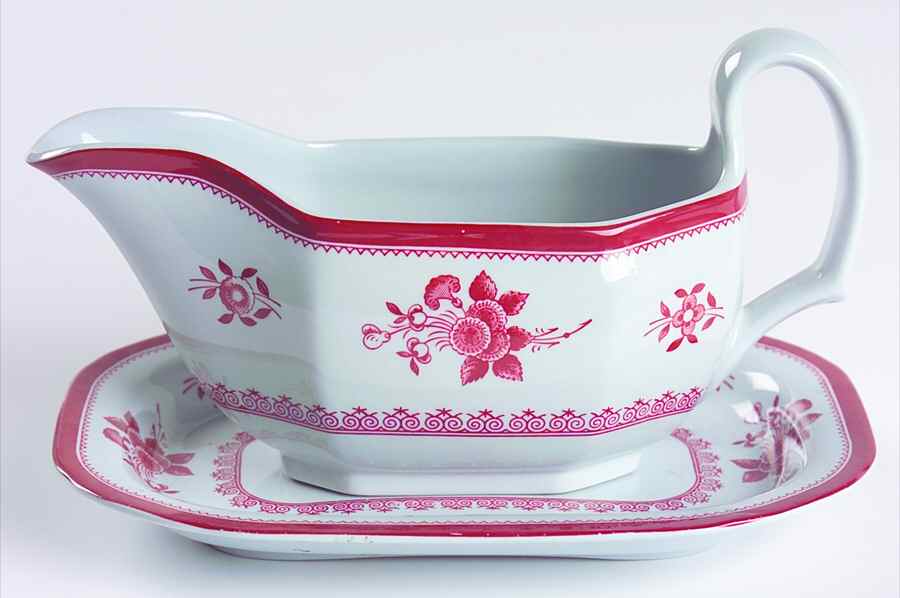 Gloucester Red (Fine Stone) Gravy Boat & Underplate/Relish by Spode-1