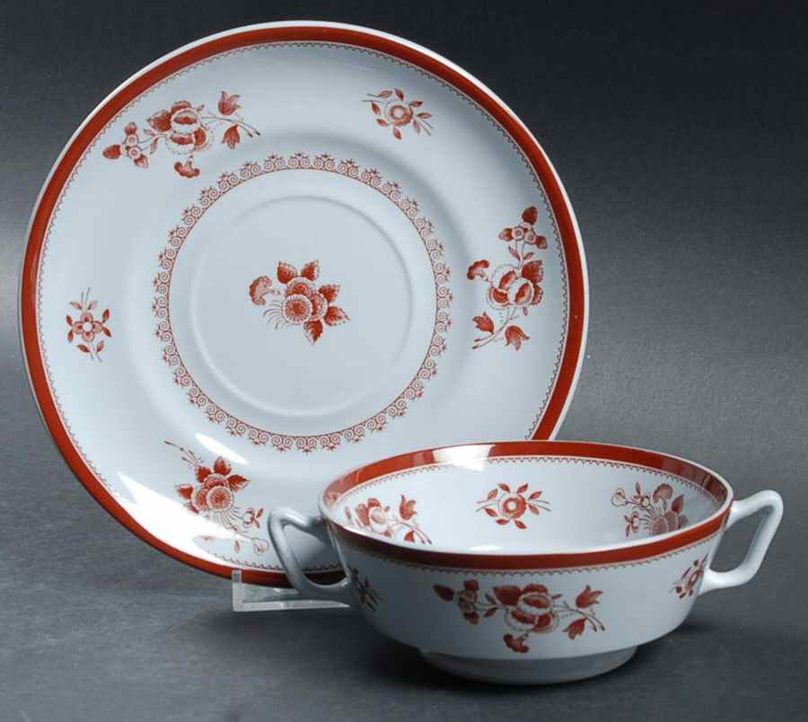 Gloucester Red (Fine Stone) Footed Cream Soup Bowl & Saucer Set by Spode-1