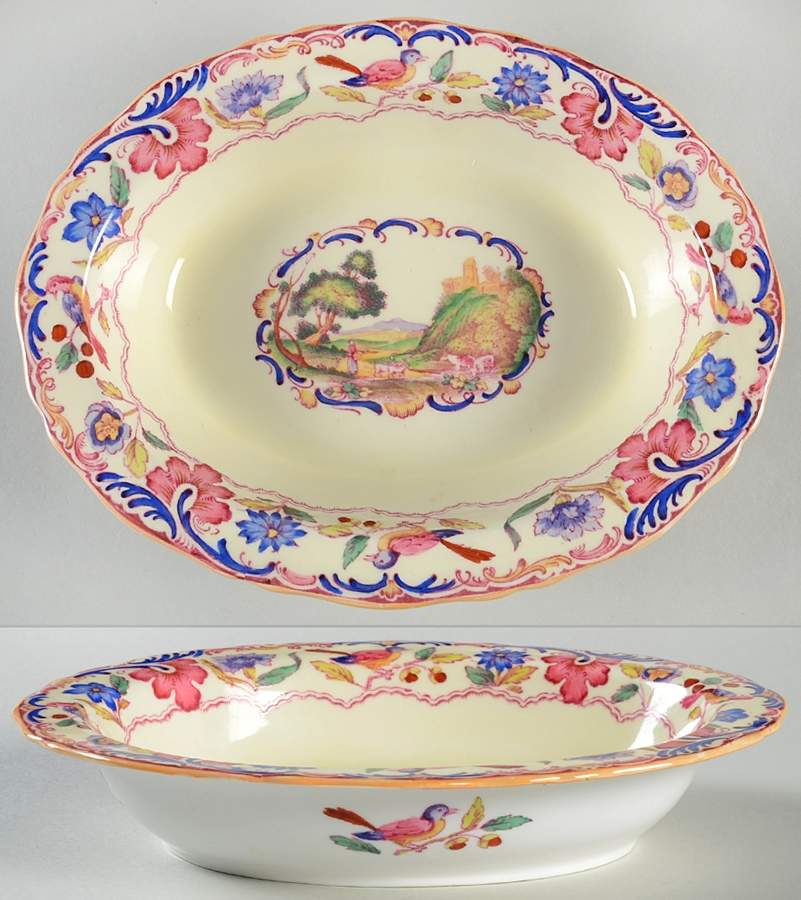 Gobelin (Scalloped, Yellow Trim) 8" Oval Vegetable Bowl by Spode-1