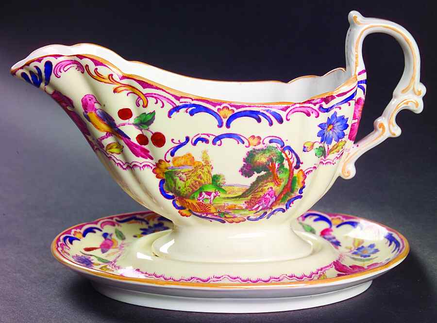 Gobelin (Scalloped, Yellow Trim) Gravy Boat & Underplate by Spode-1