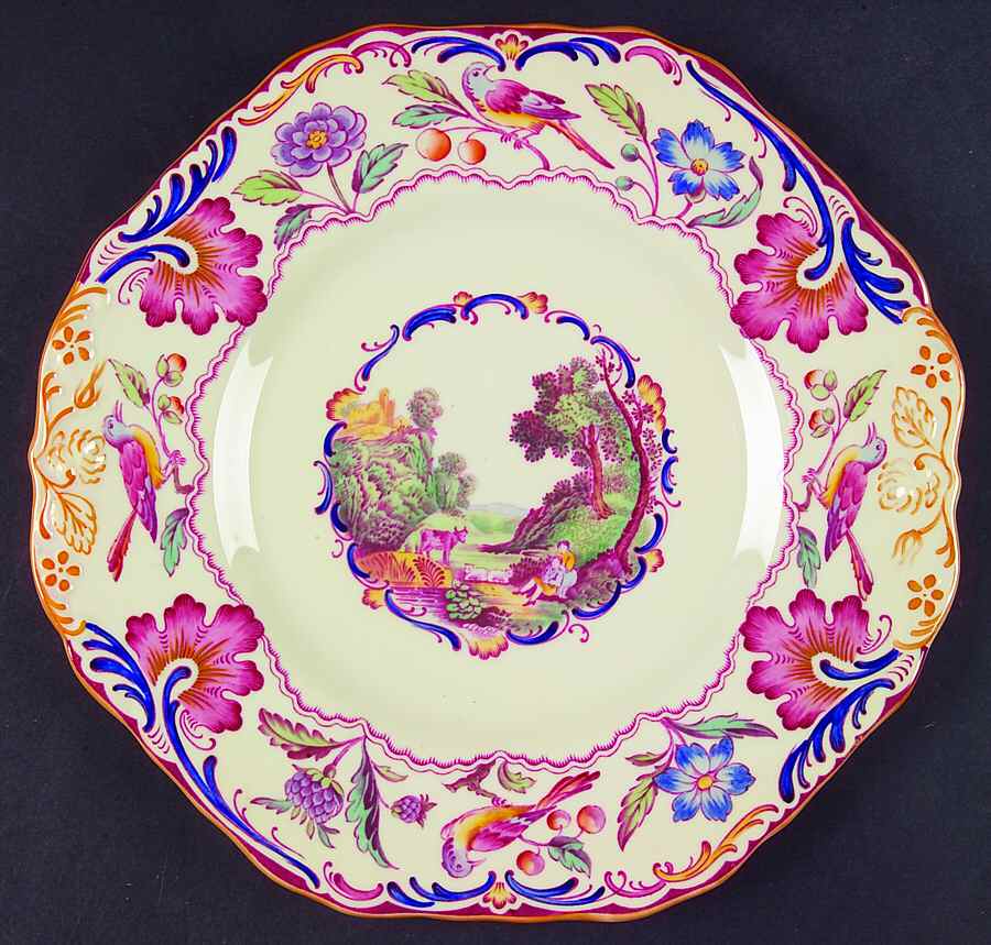 Gobelin (Scalloped, Yellow Trim) Handled Cake Plate by Spode-1