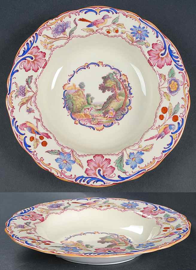 Gobelin (Scalloped, Yellow Trim) Large Rim Soup Bowl by Spode-1